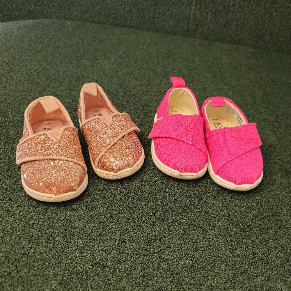 Toms Kids Glitter Pink and Bright Pink shoes